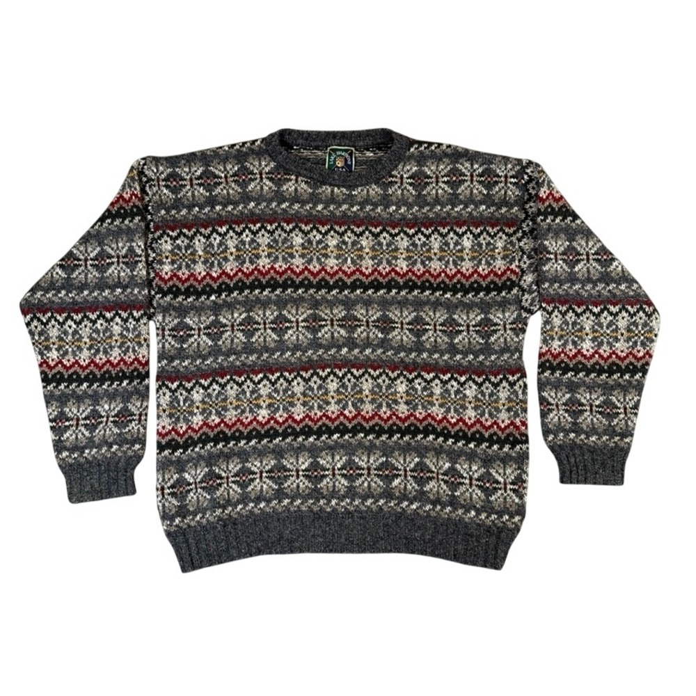 Vintage Lake Harmony USA Wool Blend Fair Isle Crewneck Sweater Mens Large Grey